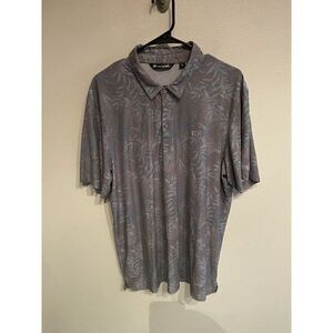 Travis Mathew Mens XXL Floral Hawaiian Print Polo Shirt Gray